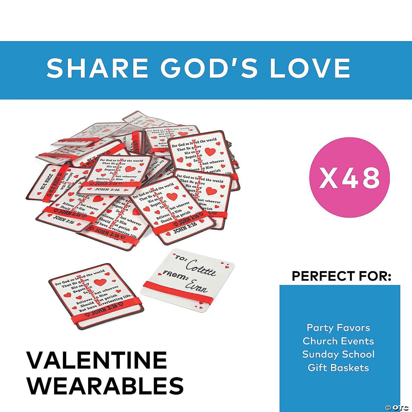 Bulk John 3:16 Bracelet Valentine Exchanges with Card for 48