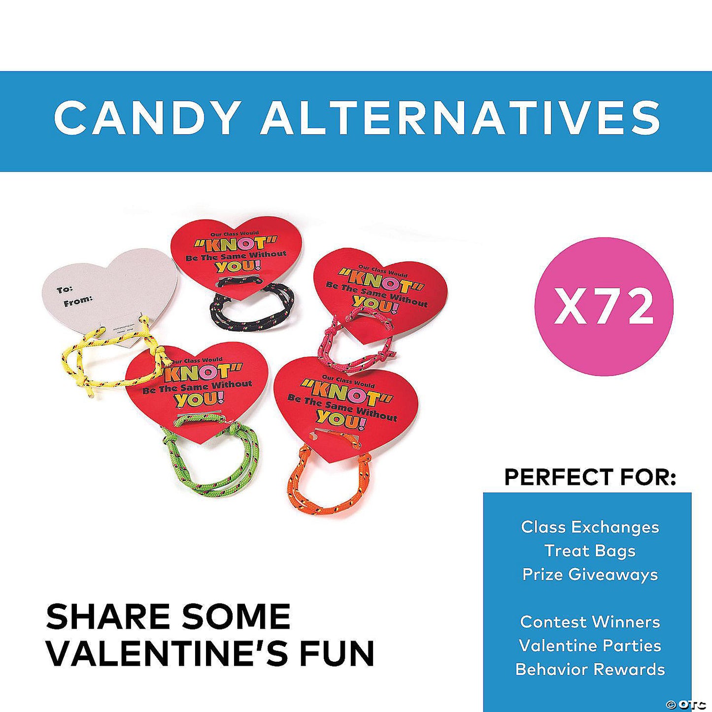 Bulk Knot Bracelet Valentine Exchanges with Card for 72