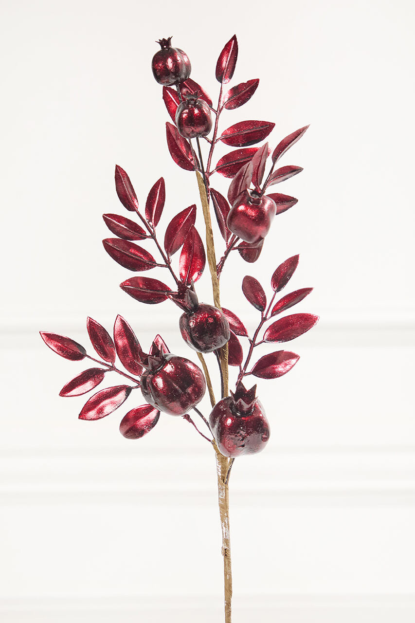Burgundy Metallic Pomegranate Stem 26 Inch Christmas Decoration