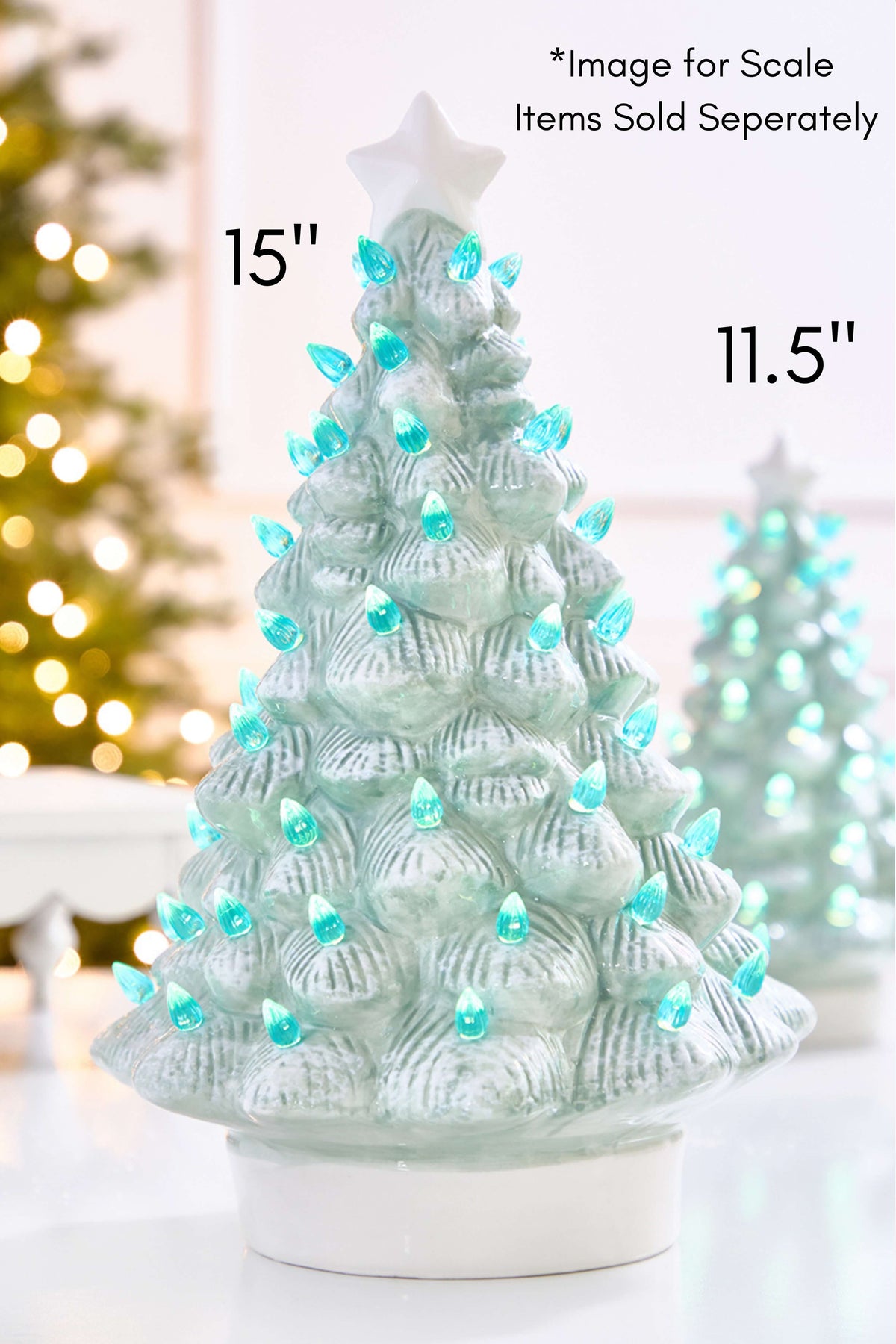 15" Light Blue Ceramic LED Tree