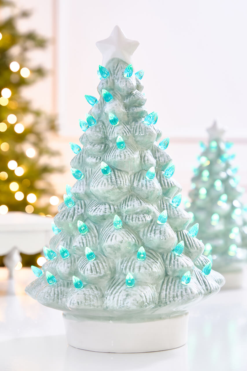 15" Light Blue Ceramic LED Tree