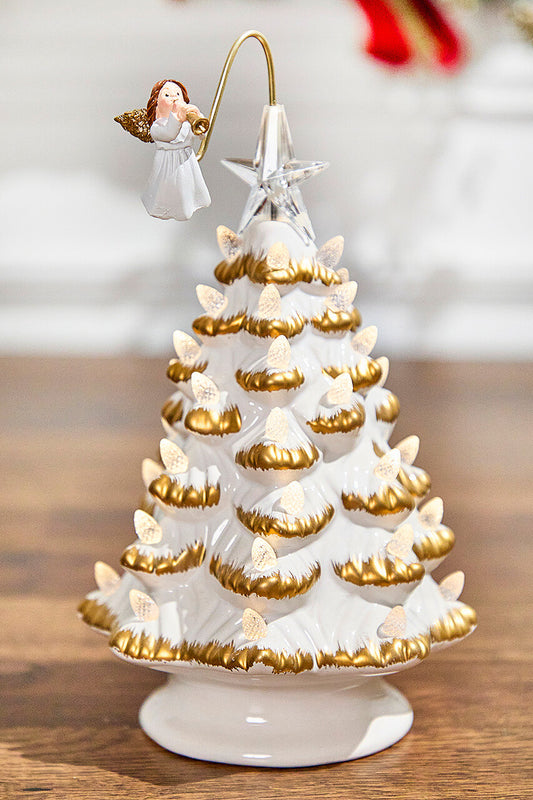 10" Lighted Ceramic Christmas Tree with Rotating Angel Classic Holiday Decor