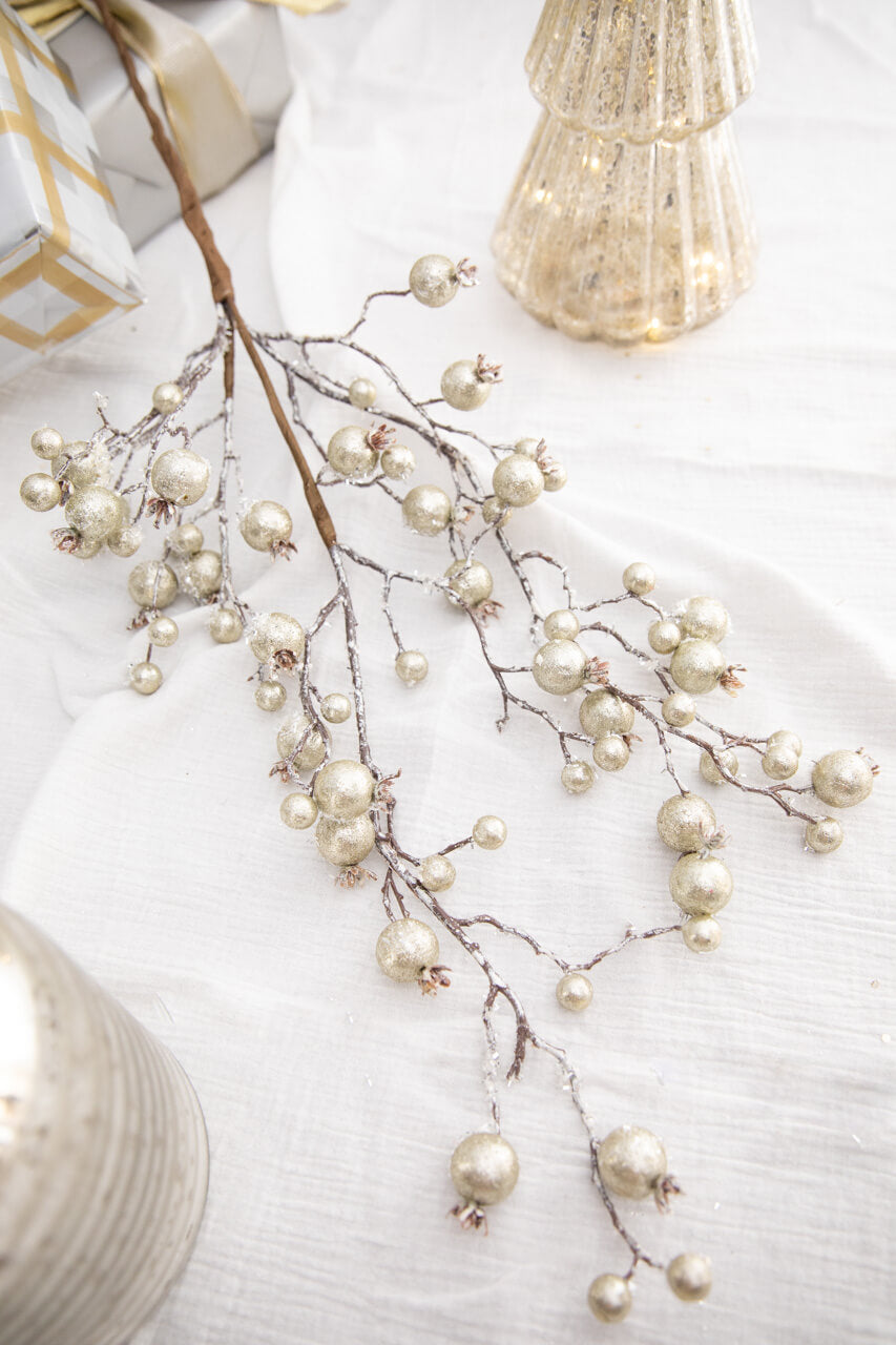 38” Platinum Gilded Frosted Crabapple Christmas Spray