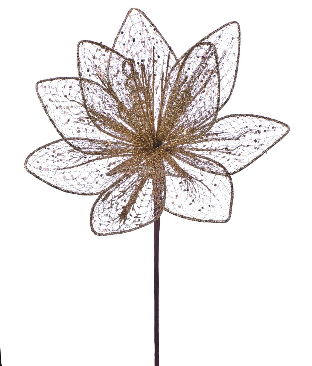 24” x 12" Champagne Glitter Sequin Mesh Poinsettia Stem