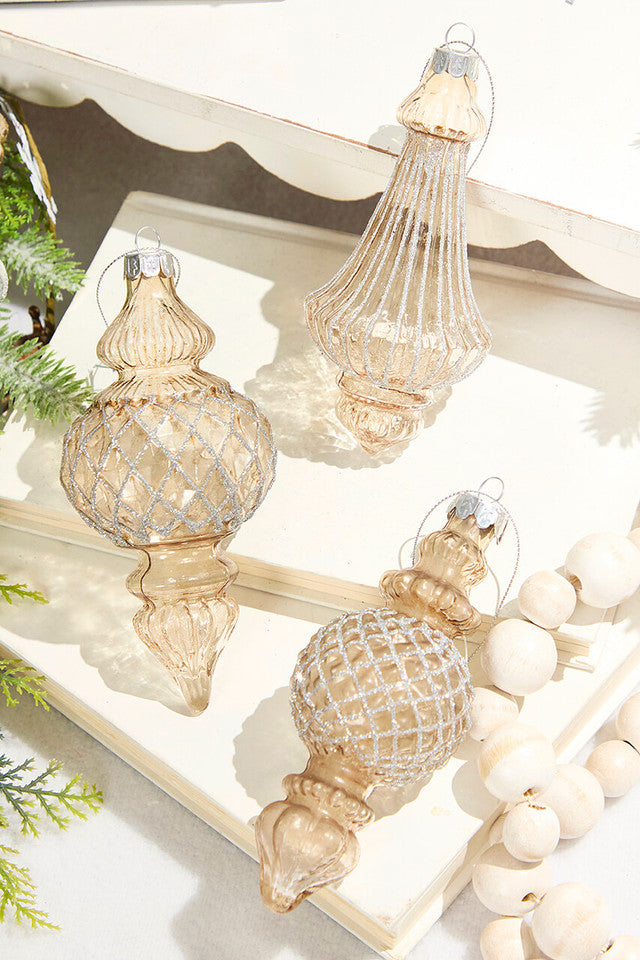 5.5 Inch to 6.25 Inch Champagne Glass with Silver Glitter Ornaments