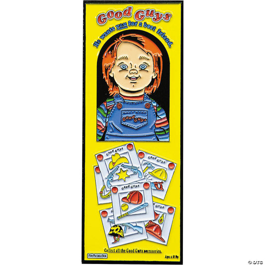 Child’s Play 2™ Yellow Good Guys Box Enamel Pin | USA Decoration®