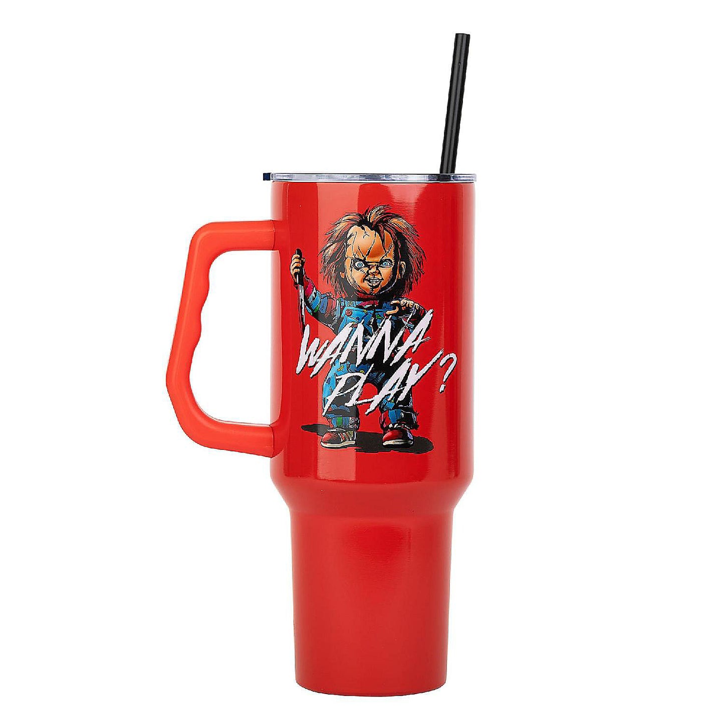 Child's Play Chucky "Wanna Play?" Red Stainless Steel Tumbler Holds 40 Ounces | USA Decoration®