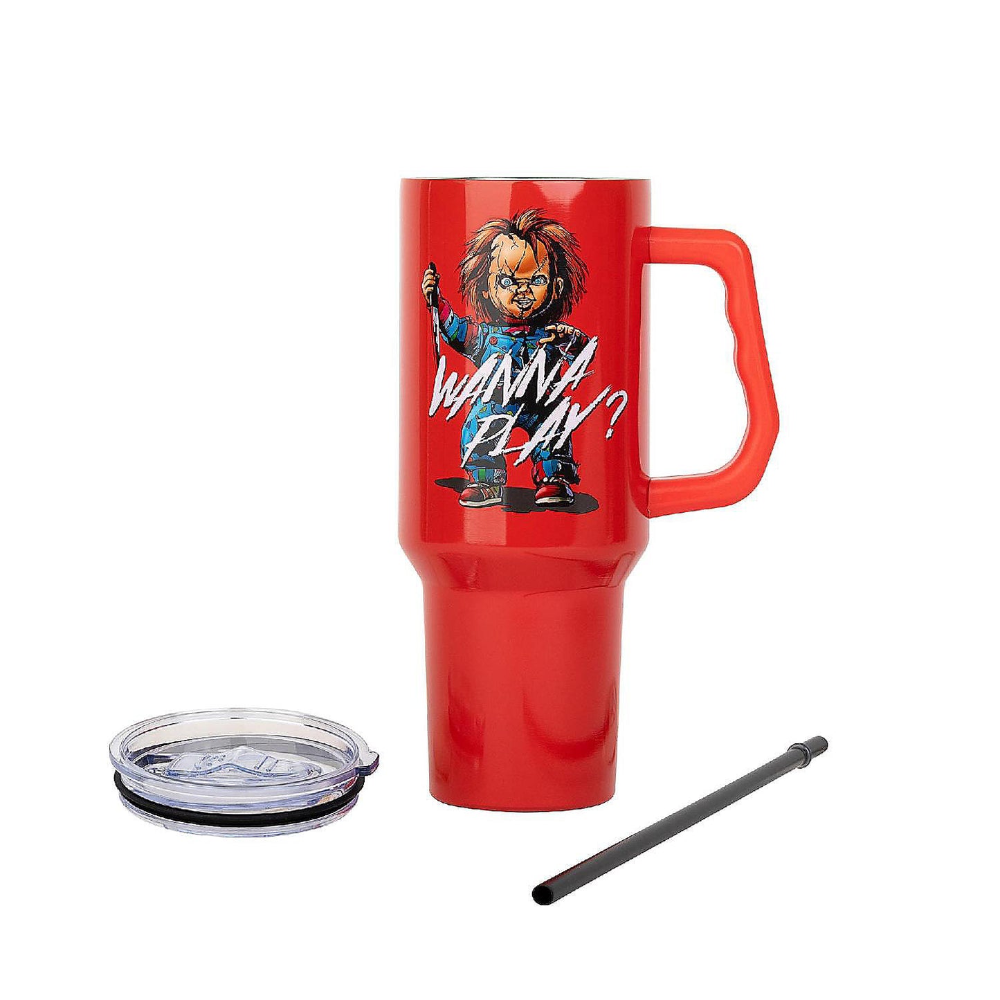Child's Play Chucky "Wanna Play?" Red Stainless Steel Tumbler Holds 40 Ounces | USA Decoration®