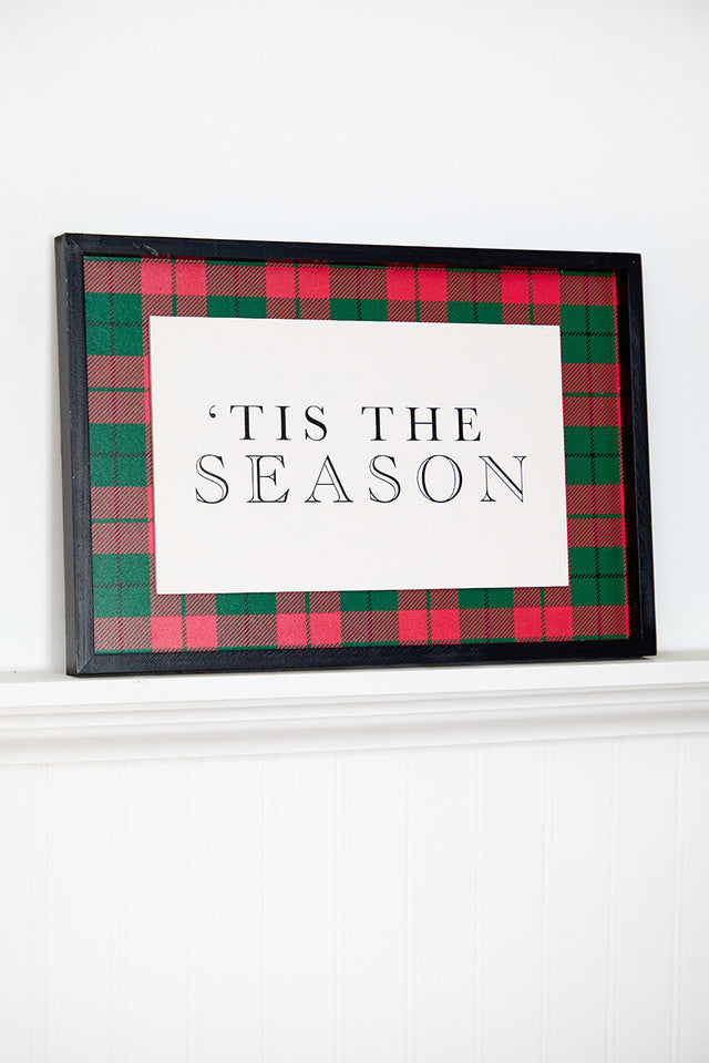 15.5" Framed Plaid 'Tis the Season' Christmas Wall Art Festive Holiday Decor