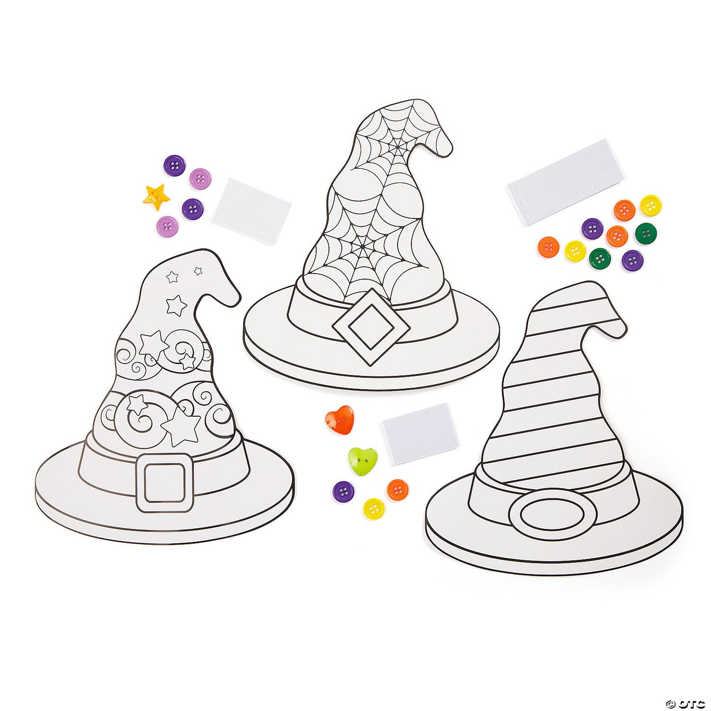 Color Your Own Button Halloween Witch Hat Kits - Makes 12 | USA Decoration®