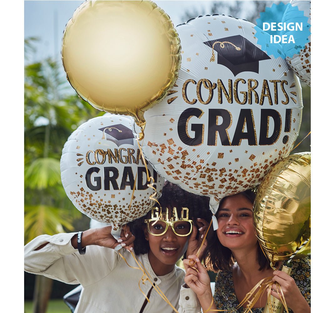 Graduation Balloon Bouquet Gold Glitter