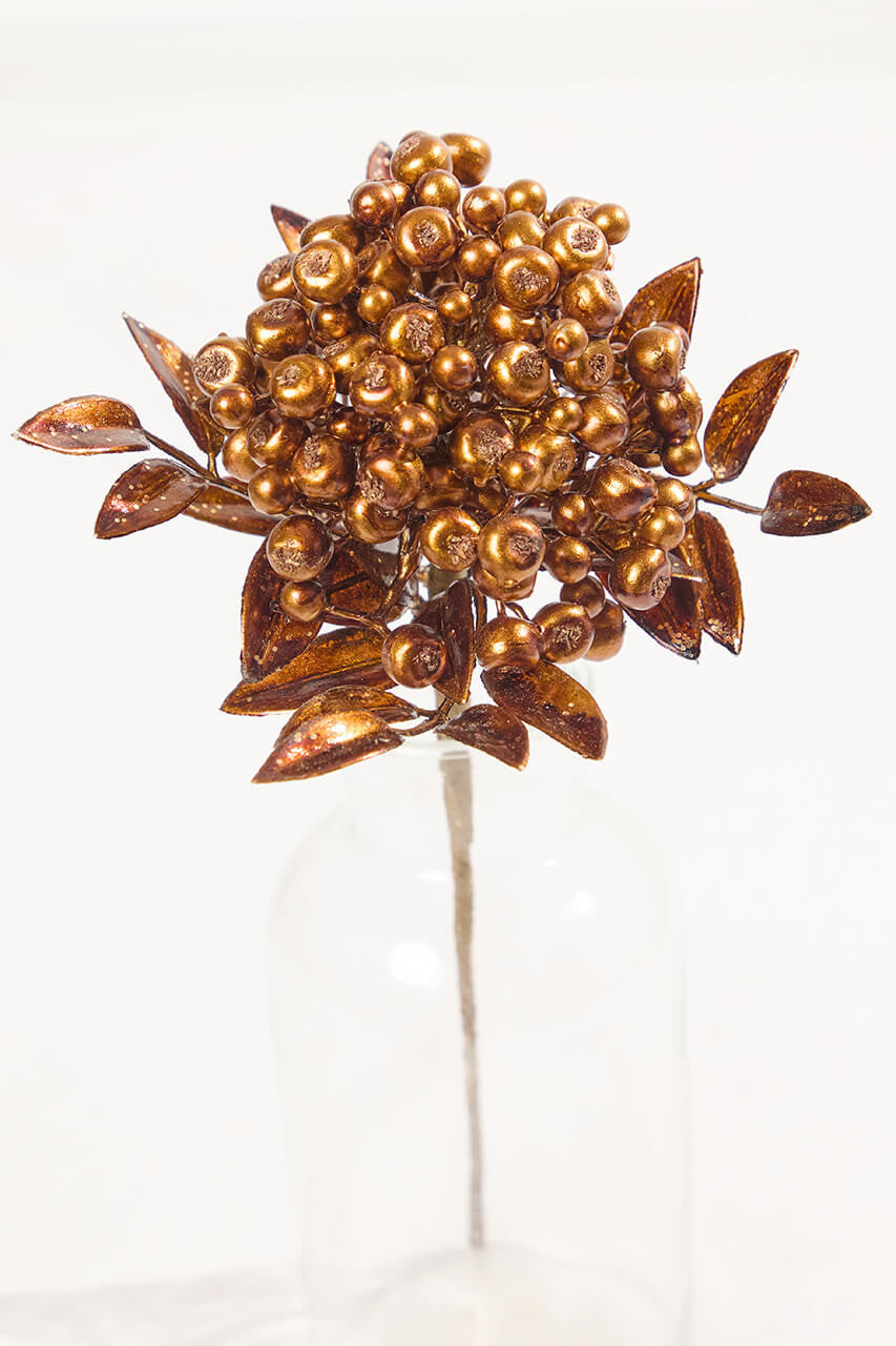 14? Copper Berry Metallic Stem Festive Accent Spray