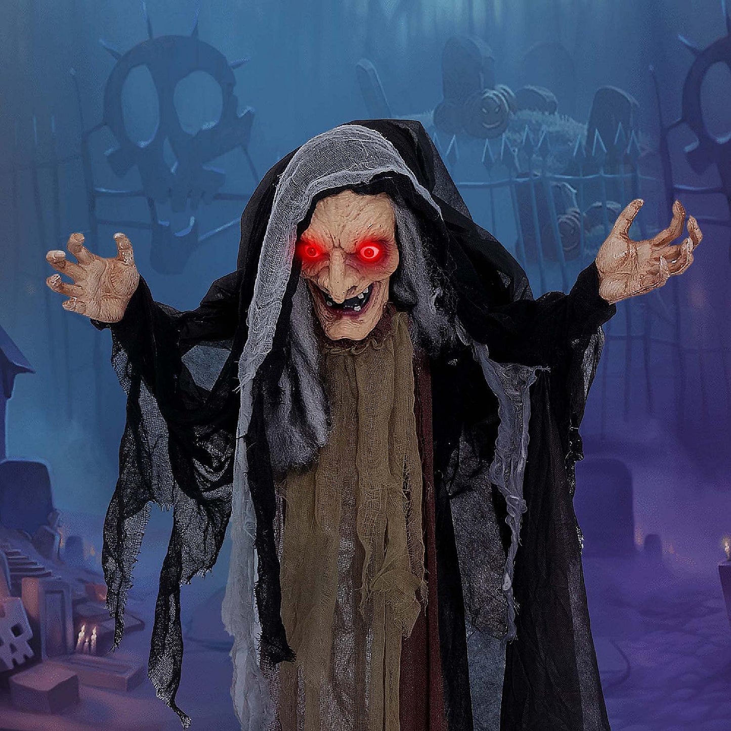 Costway 5 FT Halloween Animated Standing Witch Life Size Decoration with Posable Arms | USA Decoration®