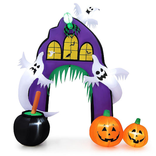 Costway 9 Ft Tall Halloween Inflatable Castle Archway Decor w/ Spider Ghosts &Built-in Lights