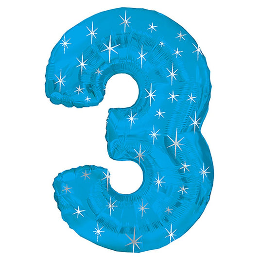 38 inch NUMBER 3 - BLUE SPARKLE | USA Decoration®