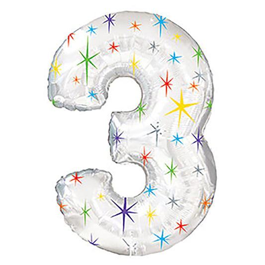 38 inch NUMBER 3 - MULTI-COLORED SPARKLE | USA Decoration®
