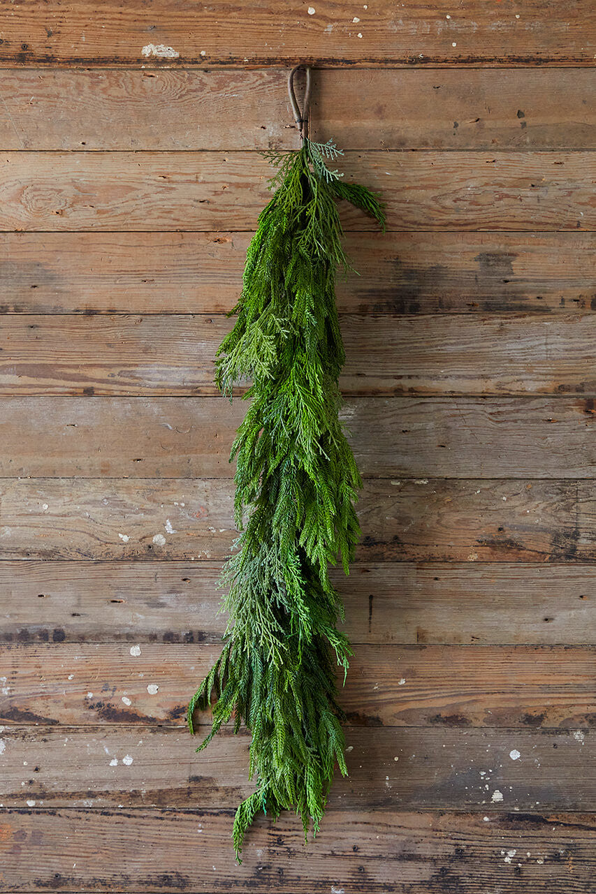 48” Cypress and Norfolk Pine Garland Real Touch Faux Greenery for Mantels, Shelves & Holiday Decor