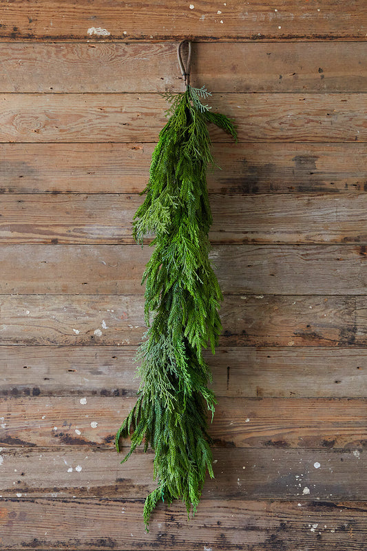 48” Cypress and Norfolk Pine Garland Real Touch Faux Greenery for Mantels, Shelves & Holiday Decor