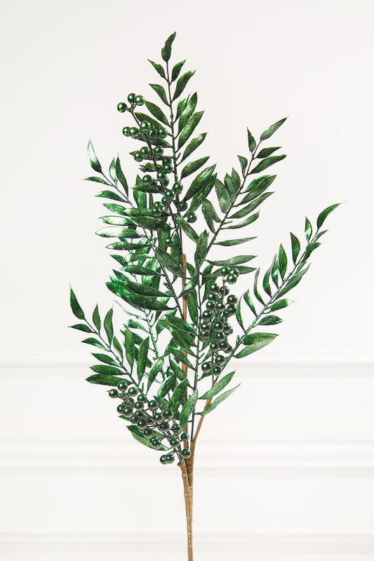 30" Dark Green Metallic Pepperberry Stem Artificial Holiday Pick for Christmas Floral Arrangements and Winter Décor