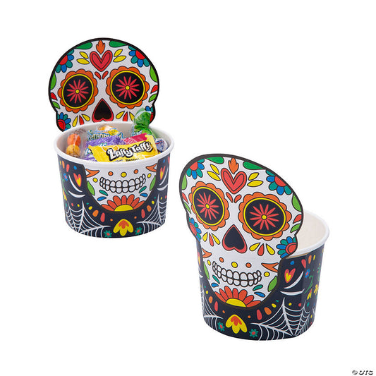 Day of the Dead Sugar Skull-Shaped Diposable Paper Snack Cups - 12 Pc.