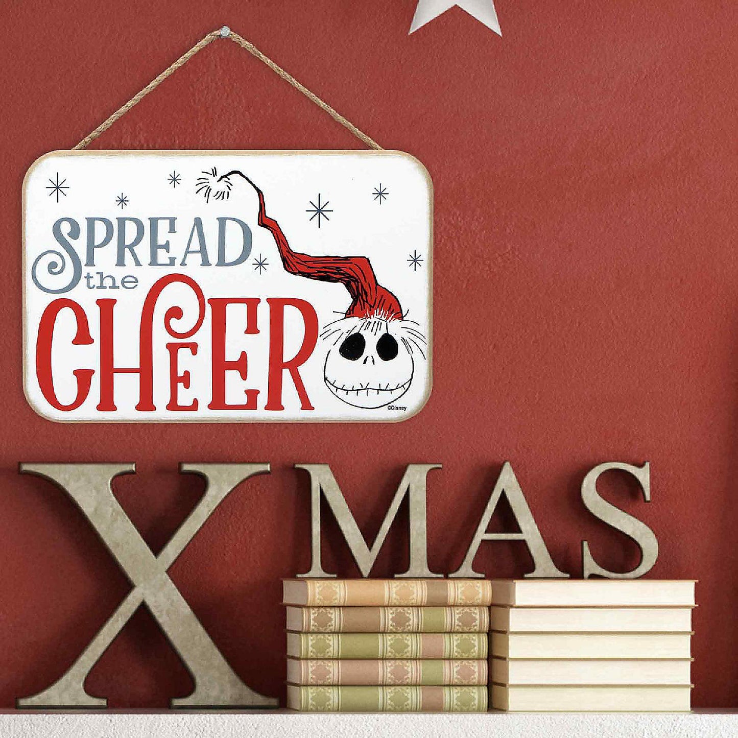 Disney 5x8 Disney Tim Burton's The Nightmare Before Christmas Spread the Cheer Santa Jack Skellington Hanging Wood Wall Decor | USA Decoration®
