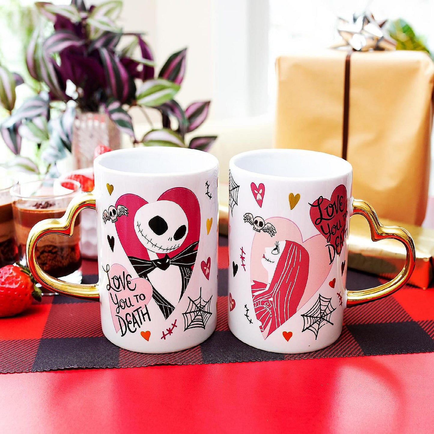 Disney Nightmare Before Christmas Jack and Sally Sculpted Handle Ceramic Mug Set | USA Decoration®