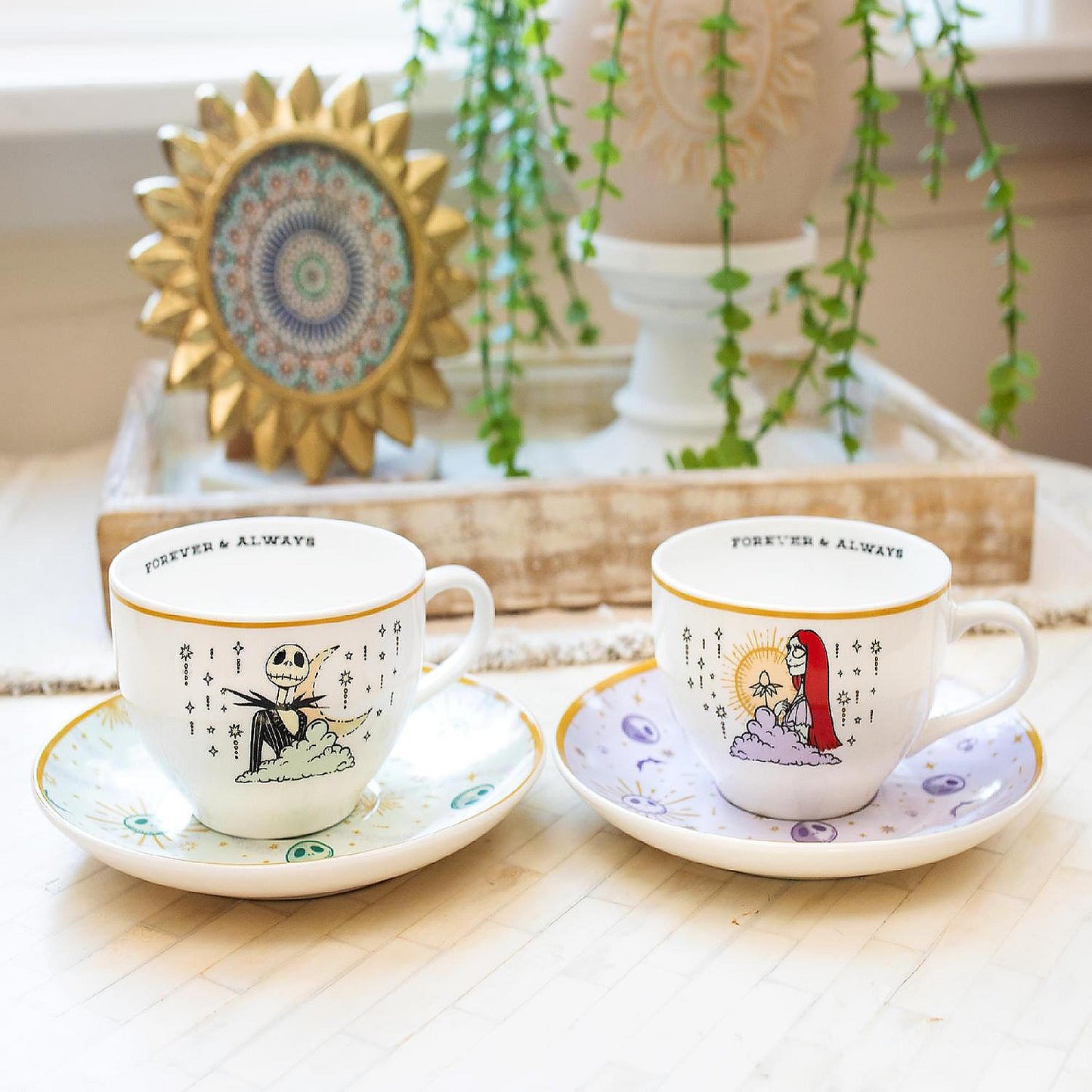 Disney Nightmare Before Christmas Jack Sally Teacups and Saucers Set of 2 | USA Decoration®