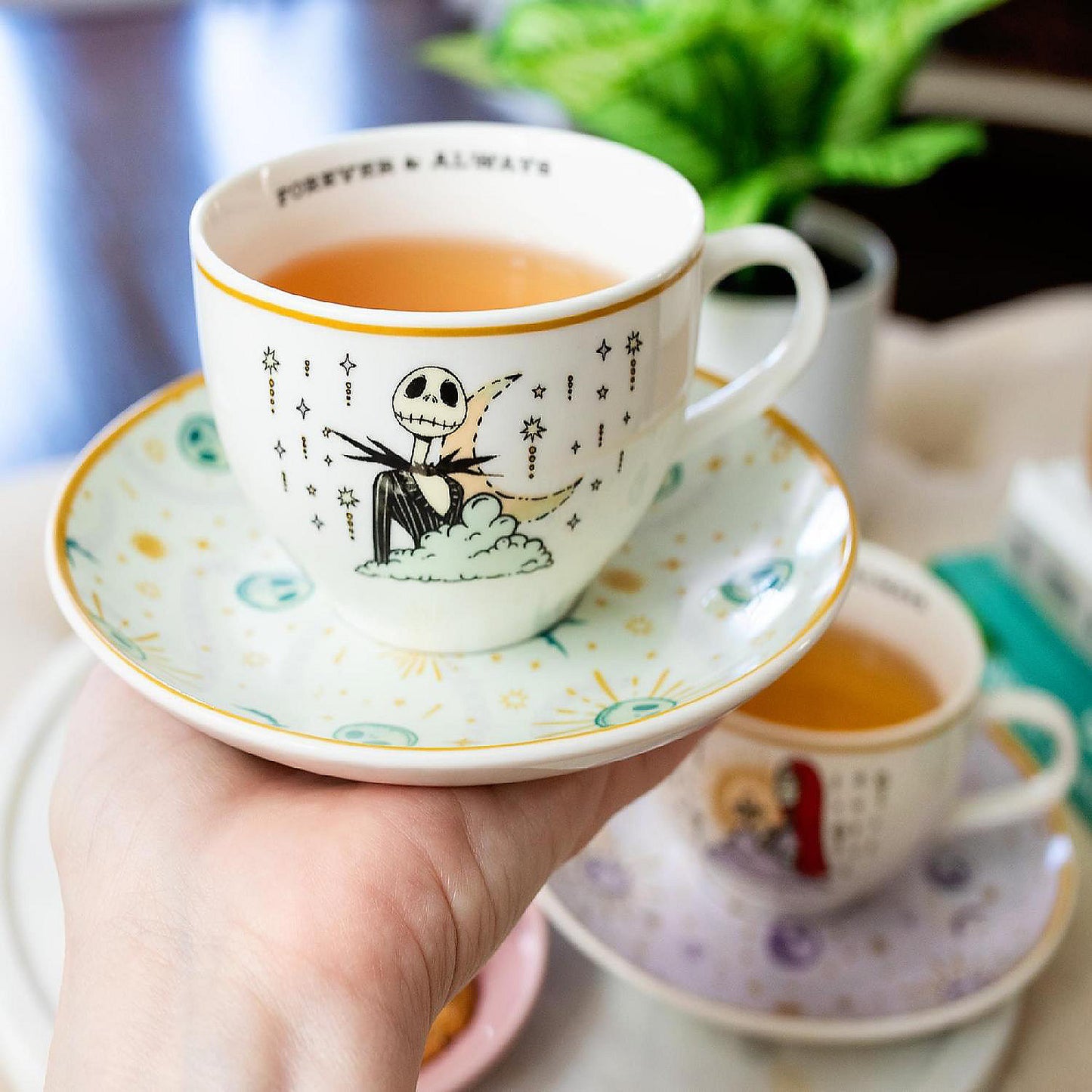 Disney Nightmare Before Christmas Jack Sally Teacups and Saucers Set of 2 | USA Decoration®