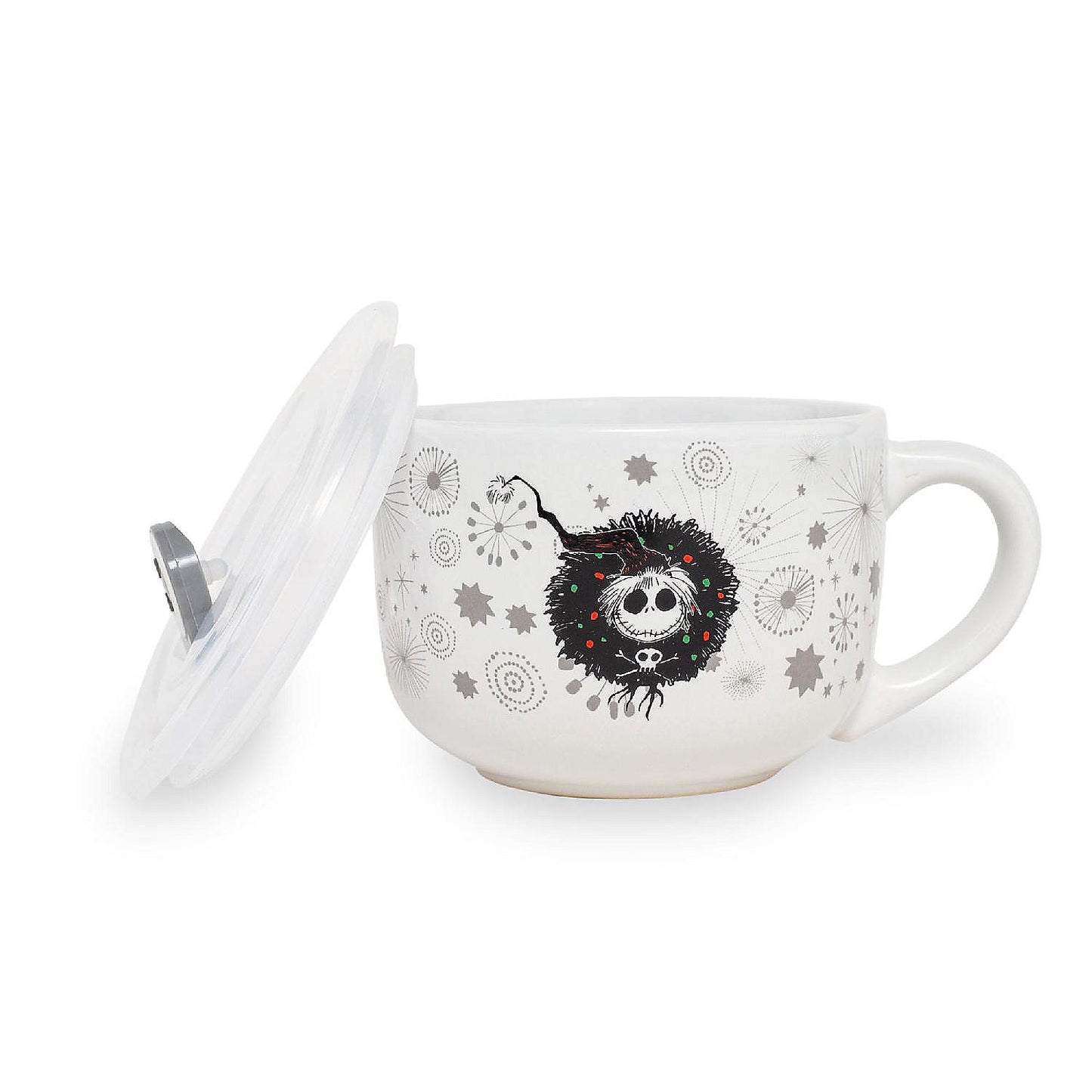 Disney Nightmare Before Christmas Santa Jack Wreath Ceramic Soup Mug With Lid | USA Decoration®