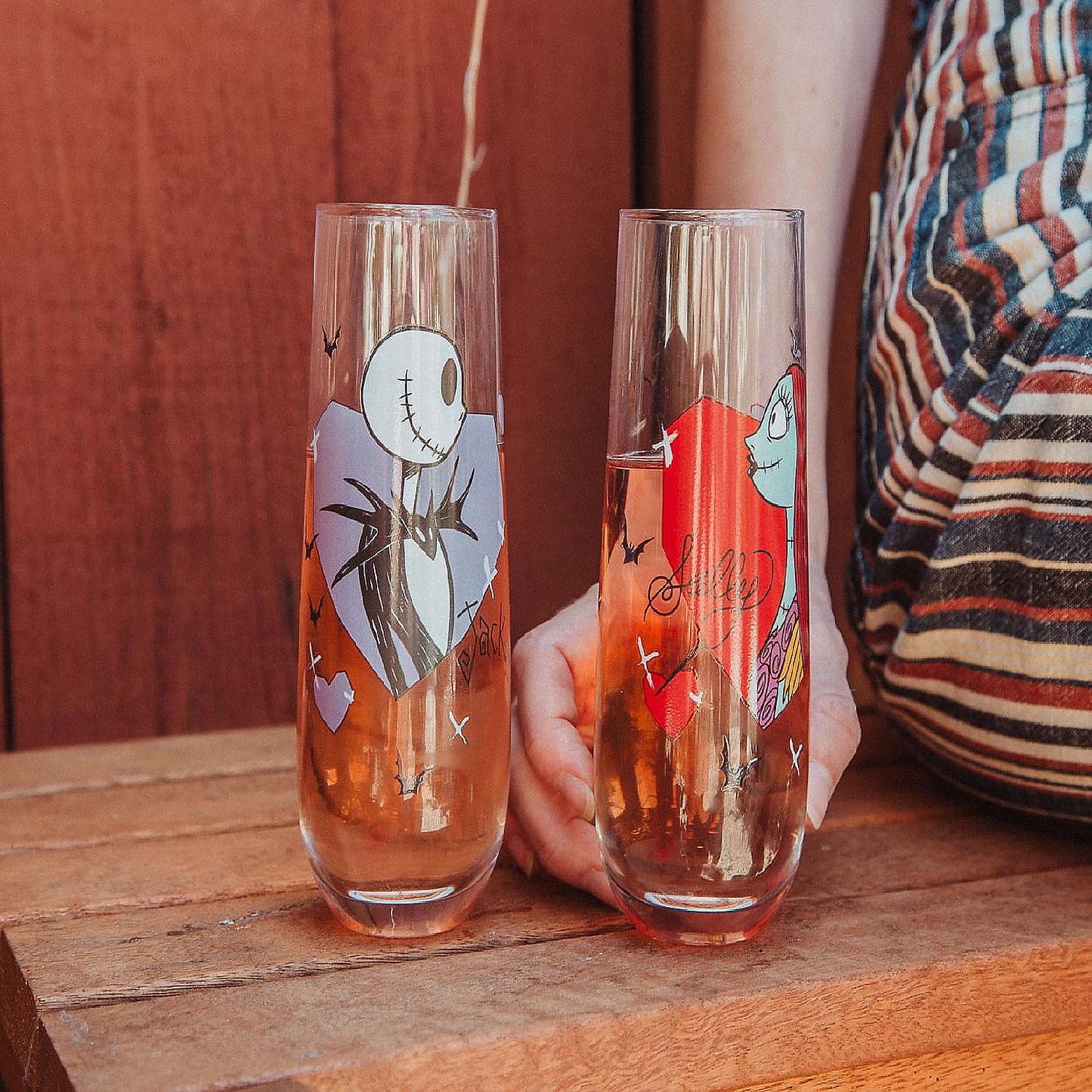 Disney The Nightmare Before Christmas Jack and Sally Fluted Glassware Set of 2 | USA Decoration®