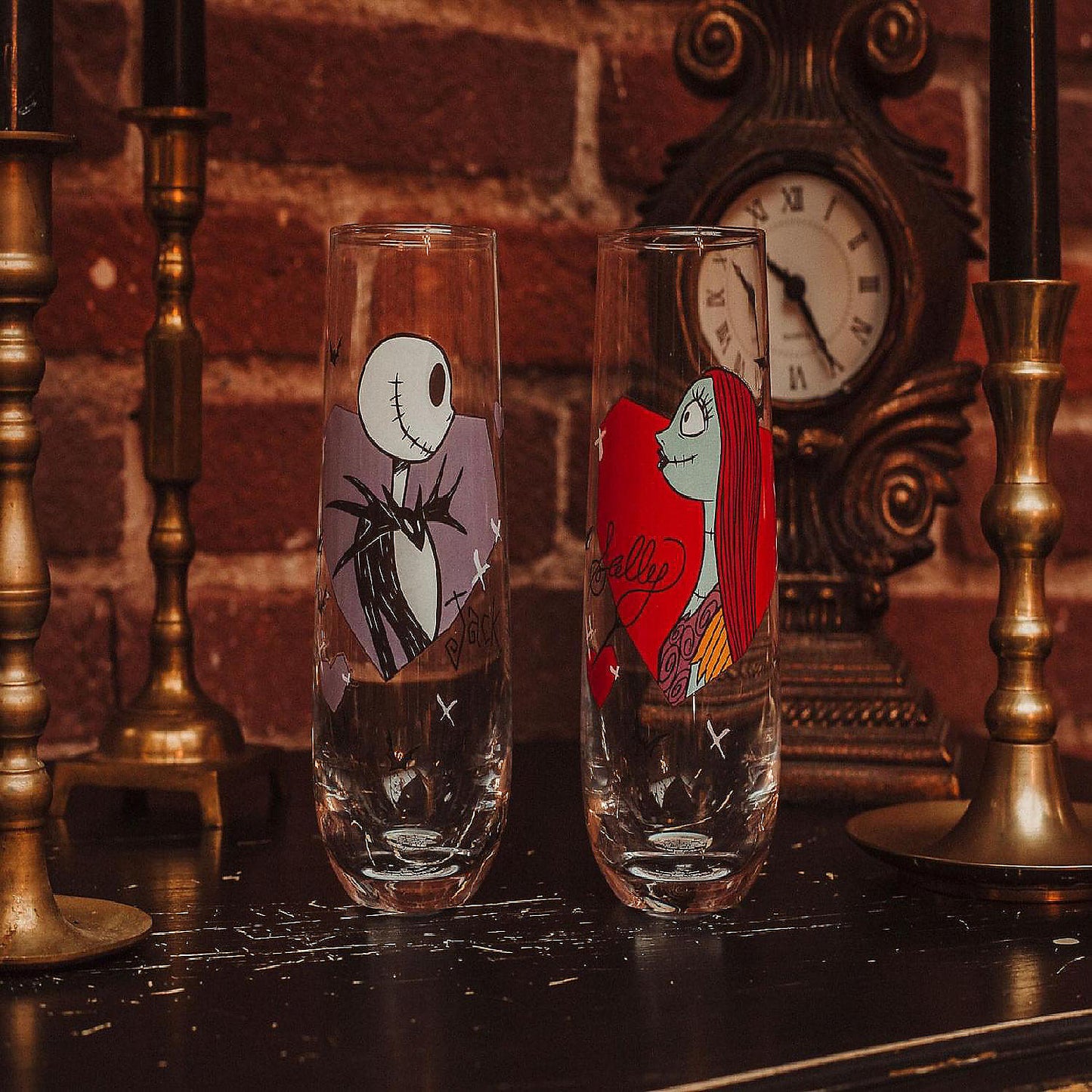 Disney The Nightmare Before Christmas Jack and Sally Fluted Glassware Set of 2 | USA Decoration®