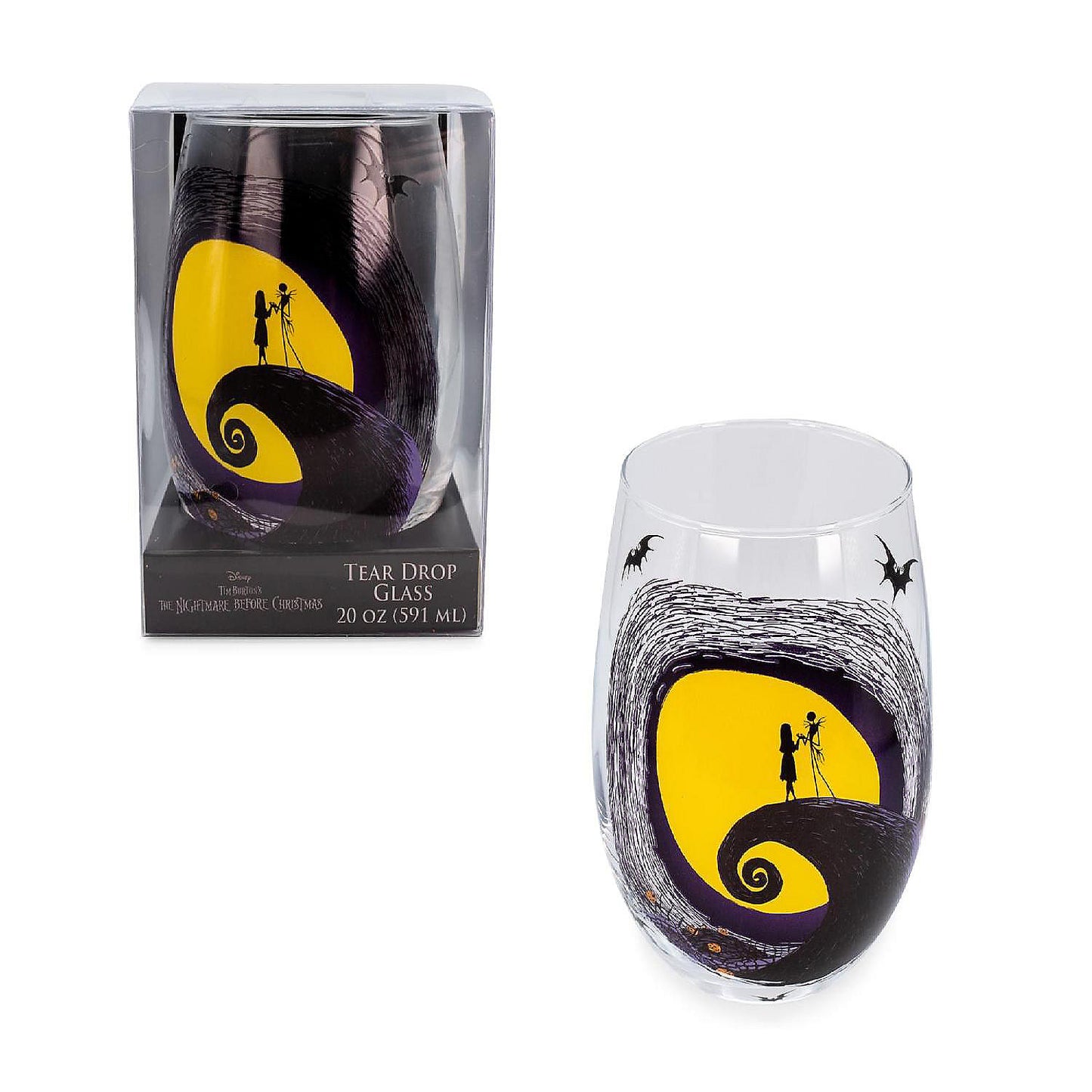 Disney The Nightmare Before Christmas Jack Sally on Spiral Hill Stemless Glass | USA Decoration®