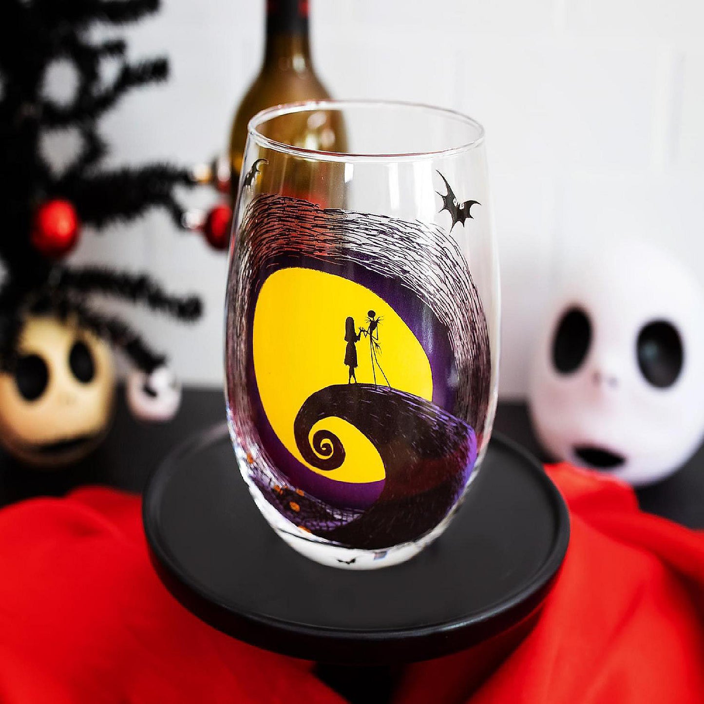 Disney The Nightmare Before Christmas Jack Sally on Spiral Hill Stemless Glass | USA Decoration®