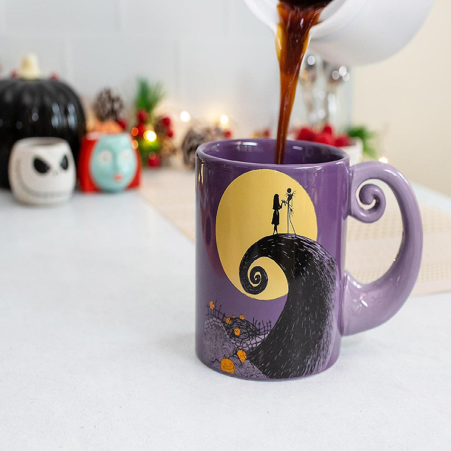 Disney The Nightmare Before Christmas Jack Sally Spiral Handle Ceramic Mug | USA Decoration®