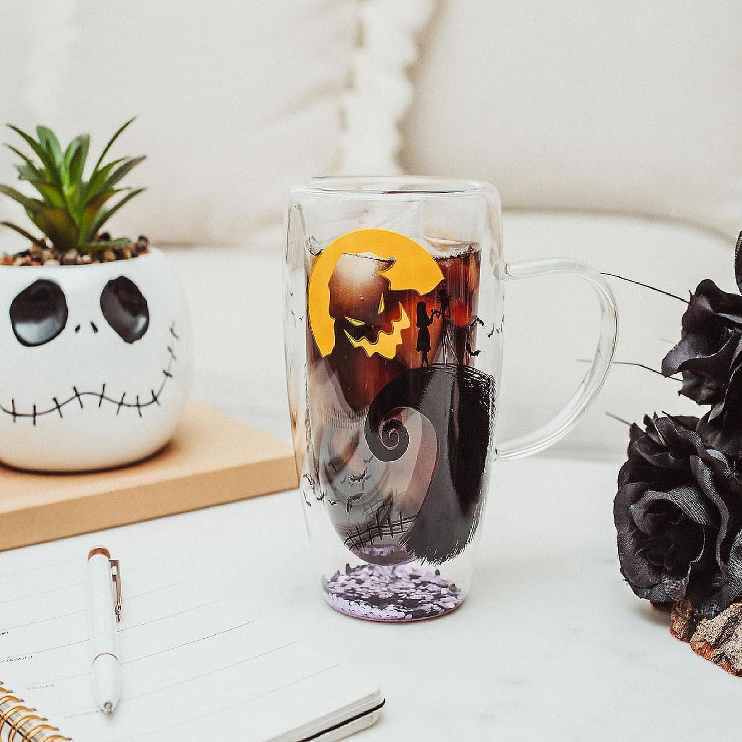 Disney The Nightmare Before Christmas Oogie Boogie Moon Confetti Glass Mug Holds 15 Ounces | USA Decoration®