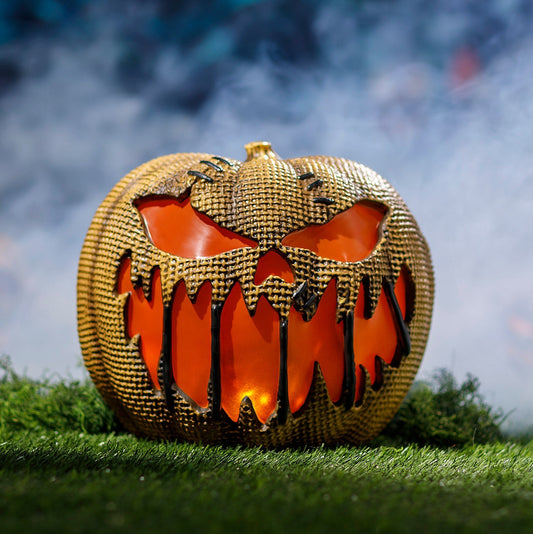Animated Flaming Burlap Pumpkin Halloween Decoration, 14"