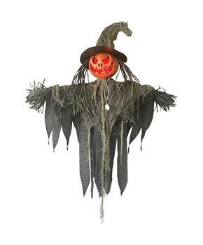 Halloween Hanging Pumpkin Scarecrow Decoration with Lights – Rustic Ragged Clothes