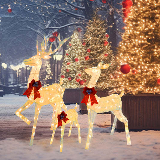 Outdoor Christmas Reindeer Set with Warm White LED Lights UL Listed Indoor/Outdoor Yard Decoration 31" 27" 18.5"