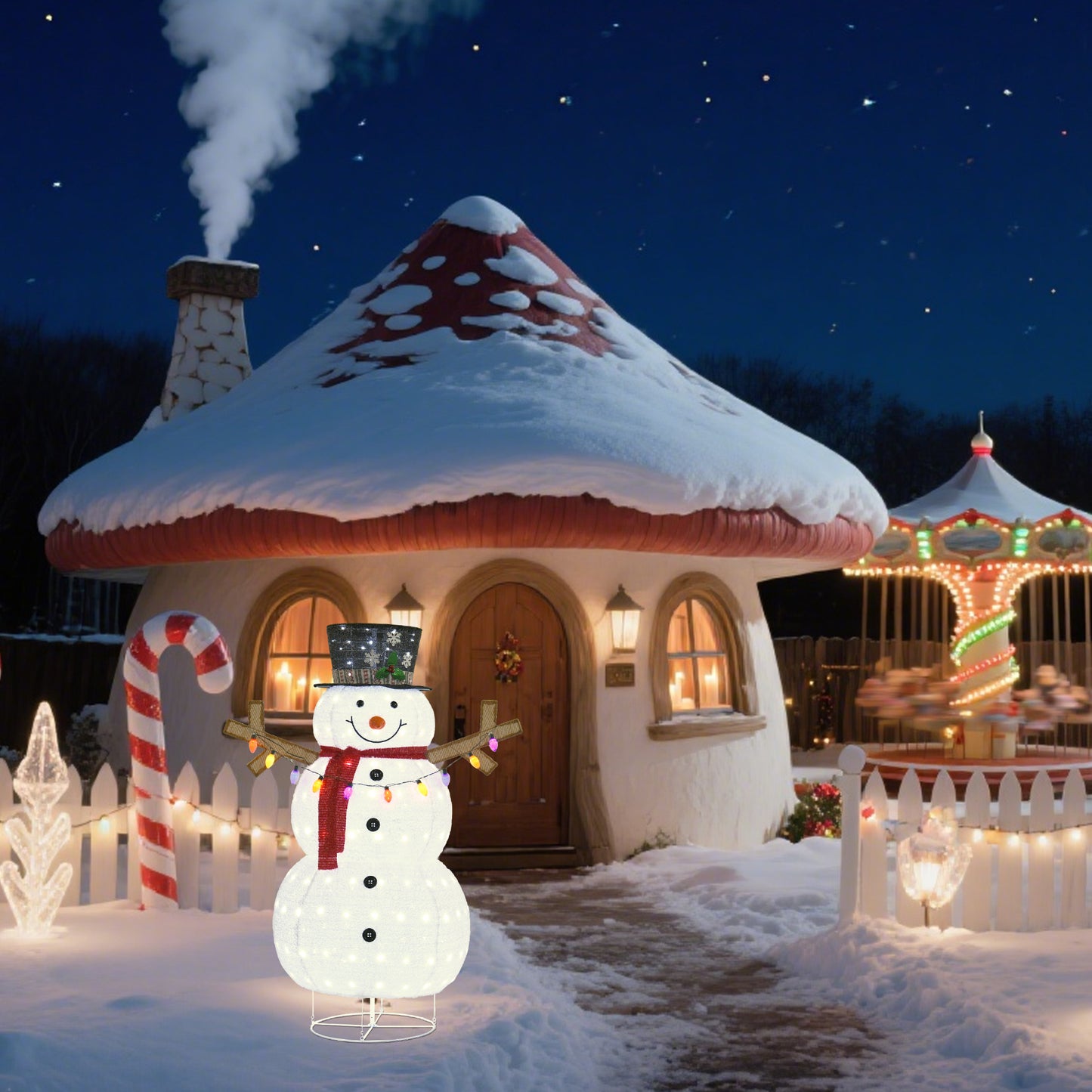 Plush Lantern Snowman with 200 White LED Lights Indoor Outdoor Christmas Decoration 27.17 x 25 x 3.94 Inches