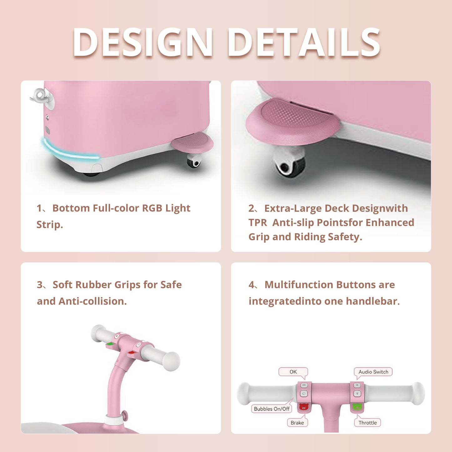 Kids Electric Drift Scooter, Pink & Blue, Lightweight, Adjustable Speed, Bluetooth, IPX4 Waterproof, Ages 5–12