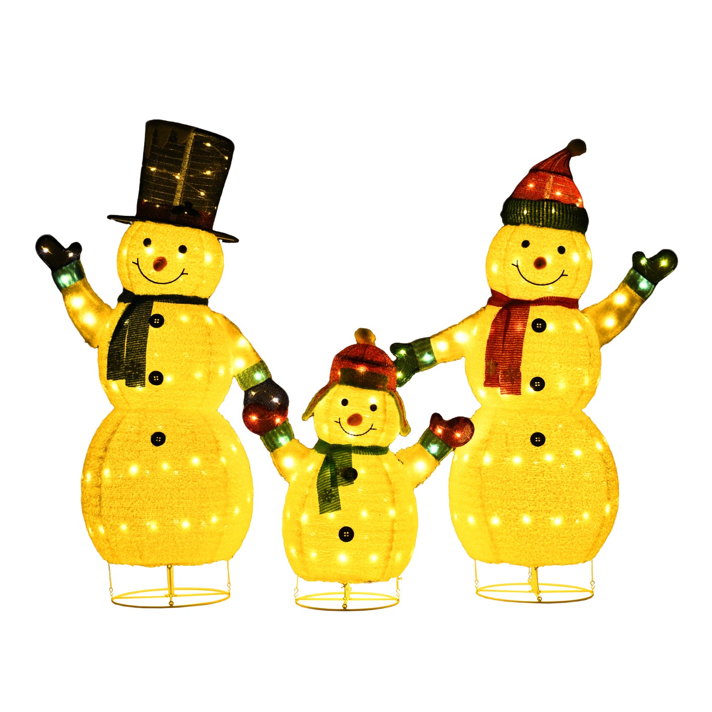 White Plush Lantern Set of 3 Snowmen, Warm White LED Lights, Transformer with 2m Cord, Indoor/Outdoor Holiday Décor 62" 60" 35"