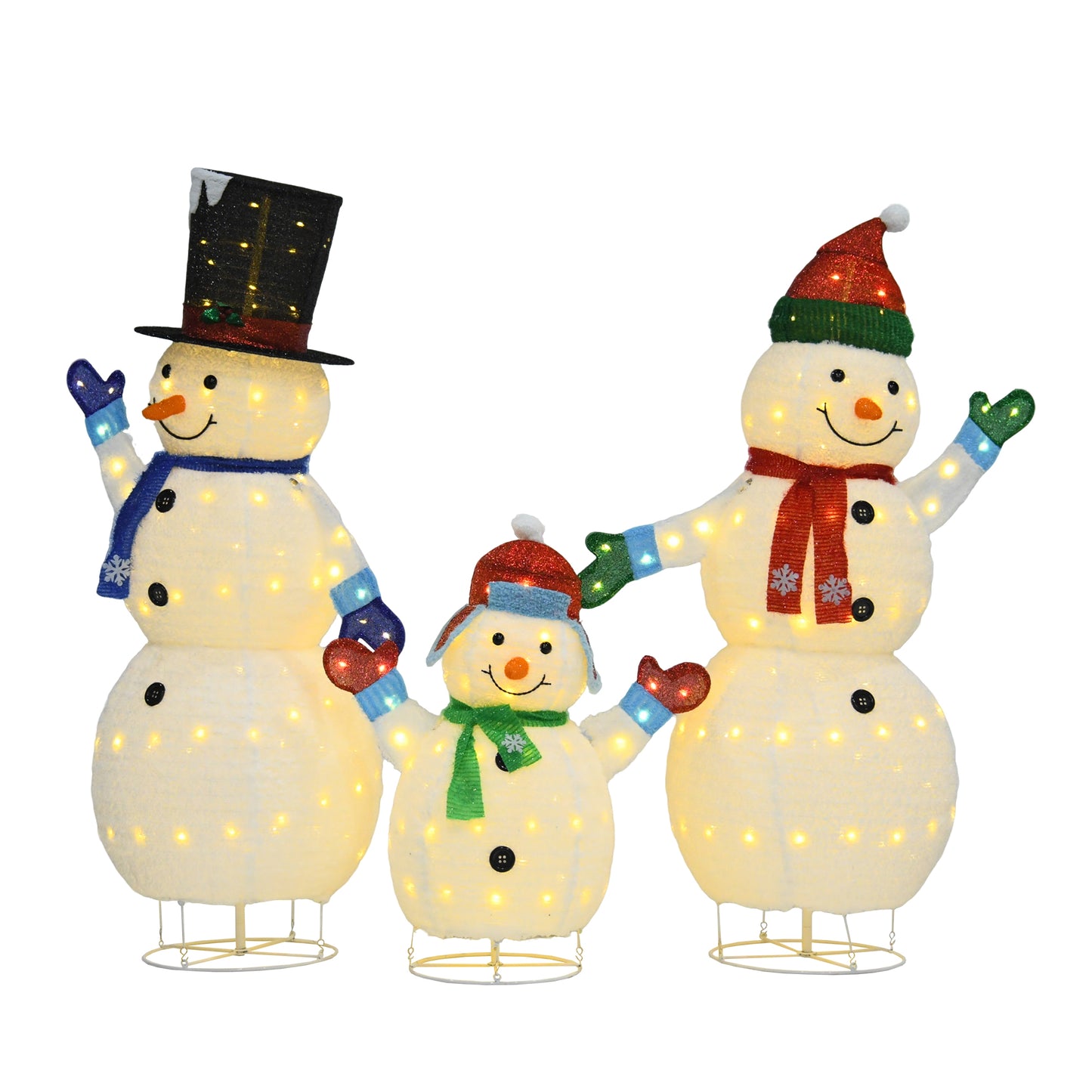 White Plush Lantern Set of 3 Snowmen, Warm White LED Lights, Transformer with 2m Cord, Indoor/Outdoor Holiday Décor 62" 60" 35"