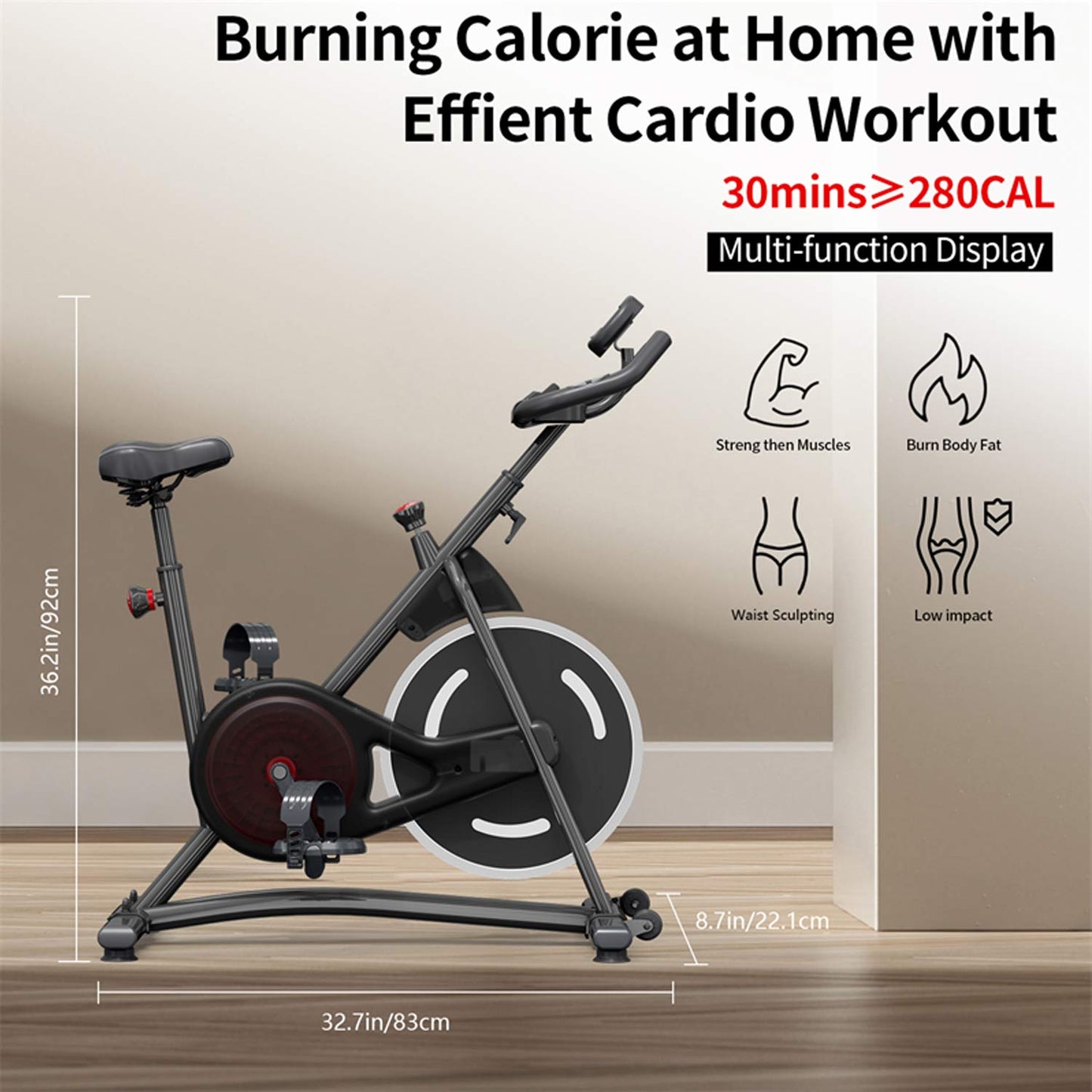 Exercise Bike for Home, Adjustable Stationary Indoor Cycling Bike with Digital Display & Smartphone Mount 34.25"x19.29"x39.37"