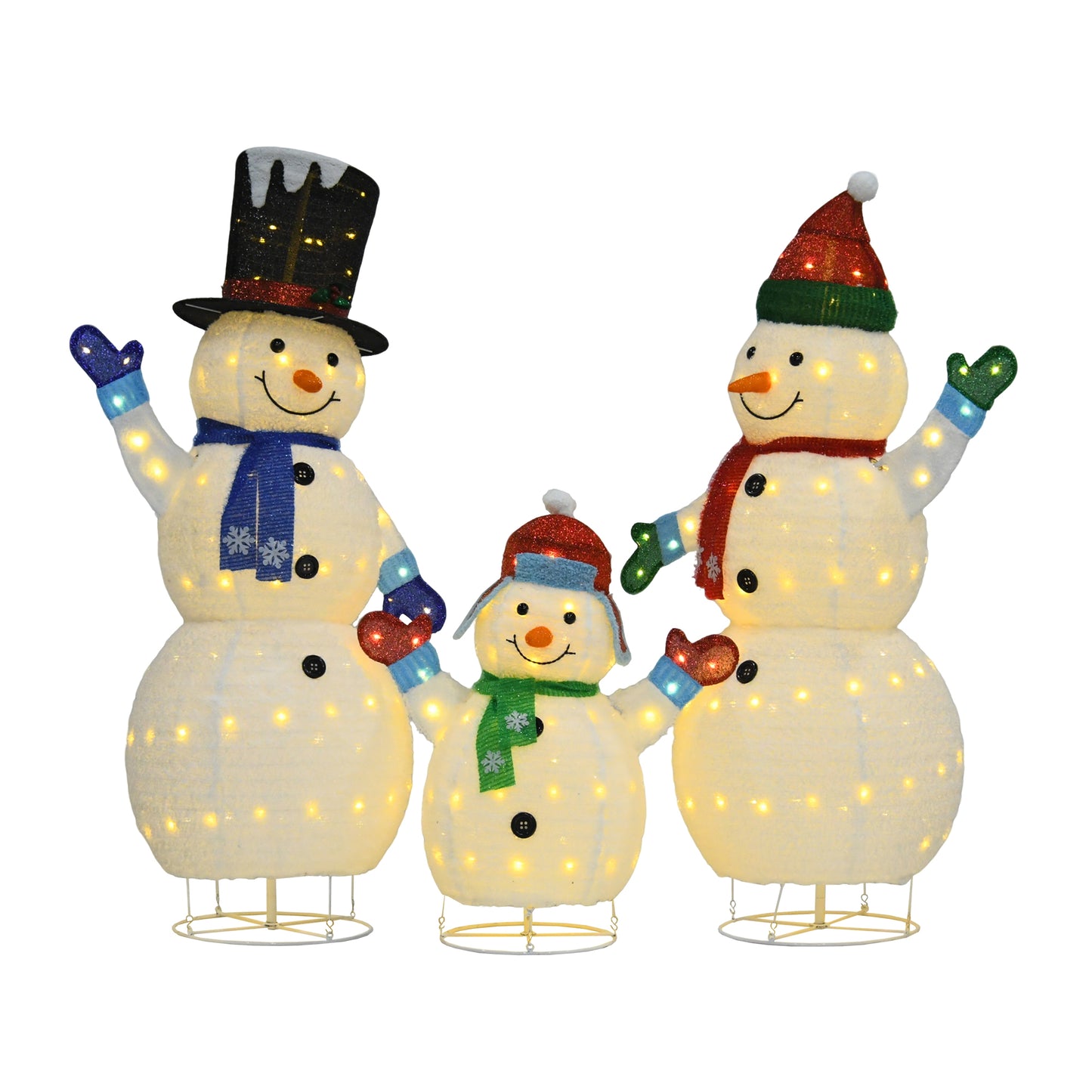 White Plush Lantern Set of 3 Snowmen, Warm White LED Lights, Transformer with 2m Cord, Indoor/Outdoor Holiday Décor 62" 60" 35"
