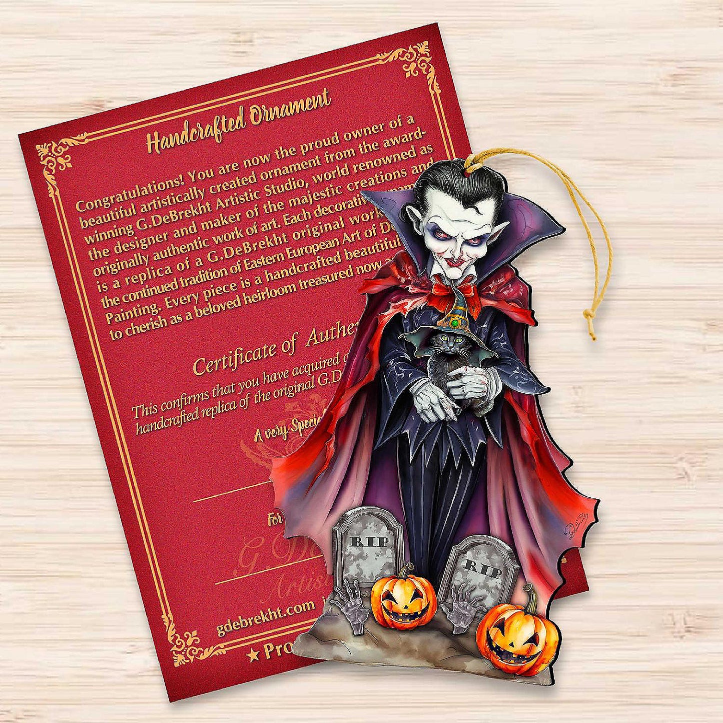 Dracula Wooden Ornament by G. Debrekht - Thanksgiving Halloween Decor | USA Decoration®