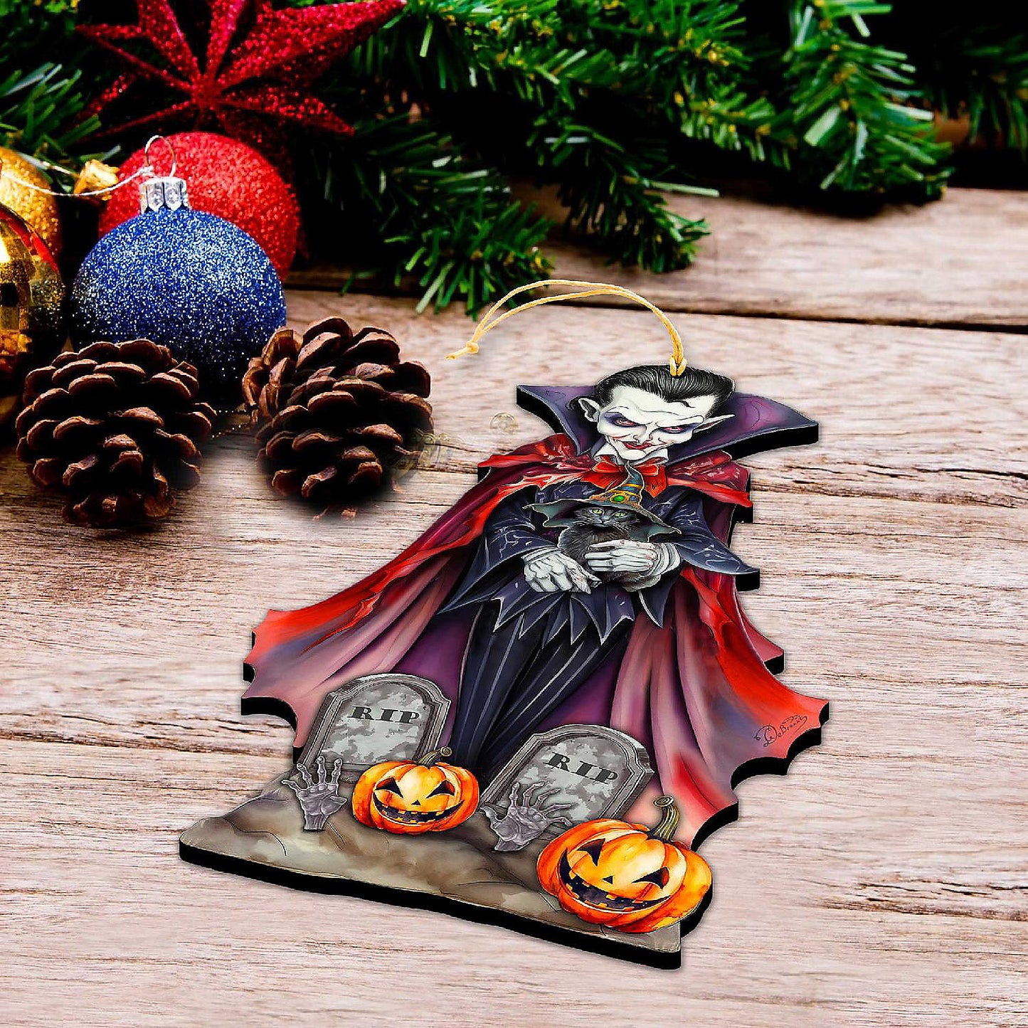 Dracula Wooden Ornament by G. Debrekht - Thanksgiving Halloween Decor | USA Decoration®