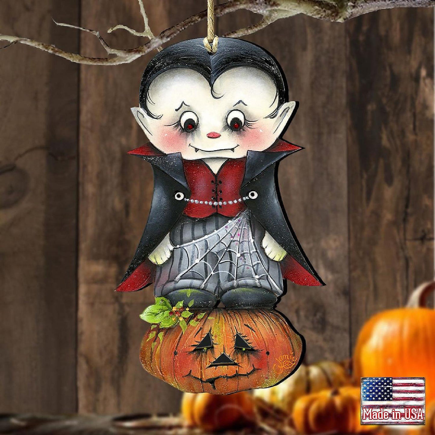 Dracula Wooden Ornament Halloween by J. Mills-Price - Thanksgiving Halloween Decor | USA Decoration®