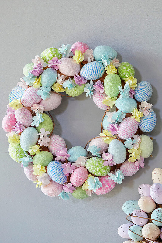 15.75" Easter Egg & Flowers Wreath Colorful Spring & Easter Door Decor