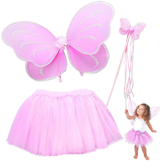 Fairy Princess Tutu Costume Set - Includes Glittery Sparkle Wings, Tutu Skirt, & Wand for Girls' Dress Up - Small