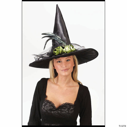 1 Piece(s): Fancy Feather & Rose Black Witch Hat Costume Accessory | USA Decoration®